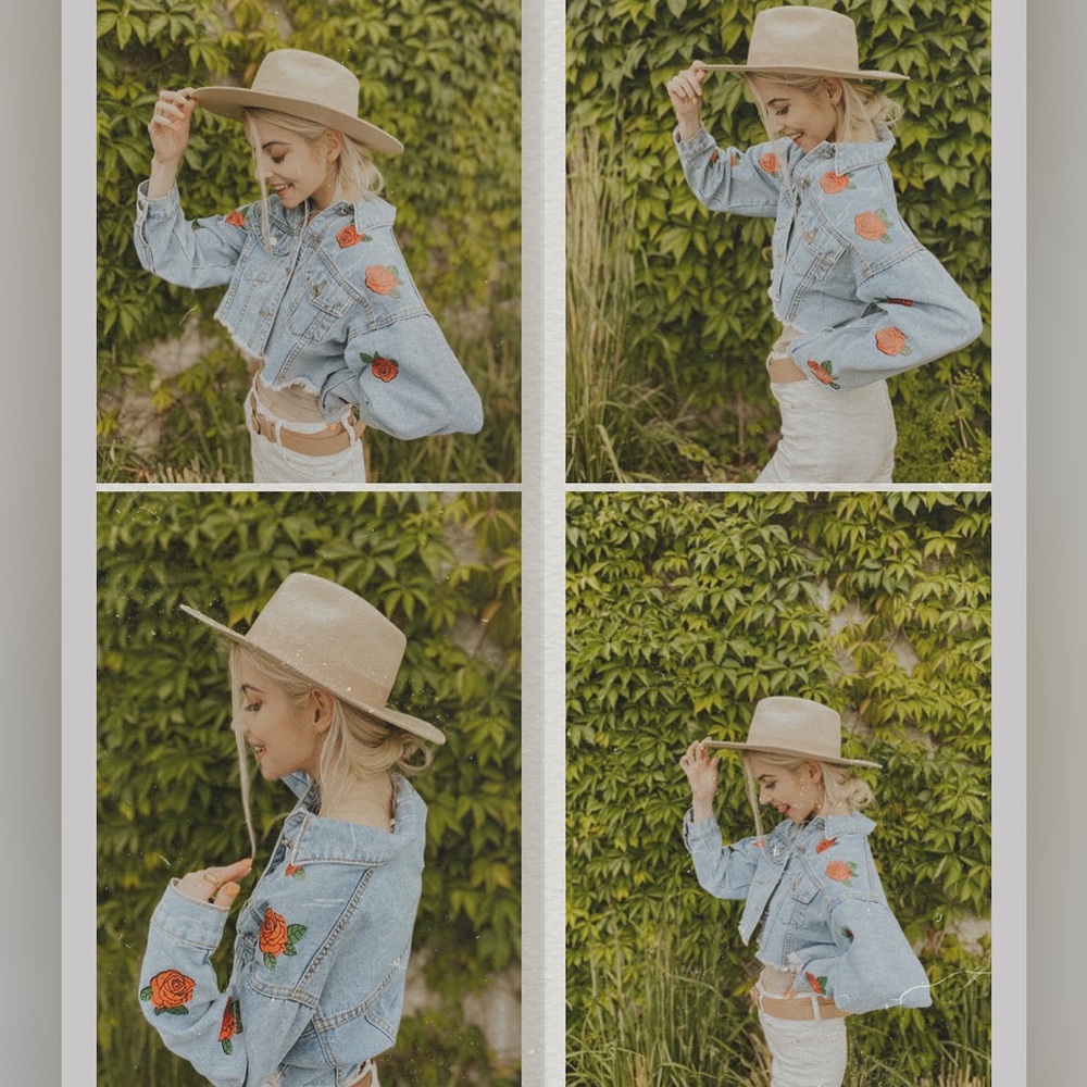Mega Cropped Denim Jacket with Rose Embroidery by Lulu Simone - Picture 14 of 14